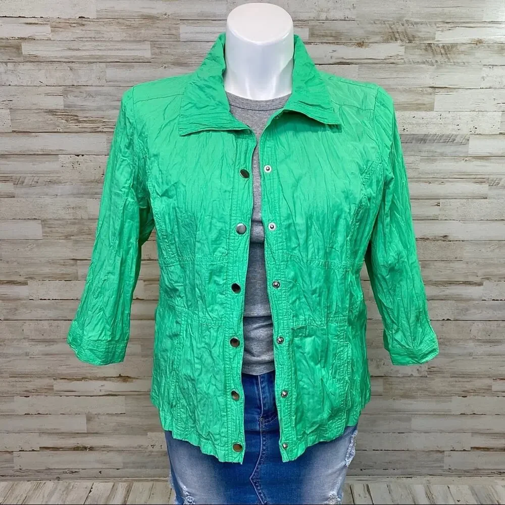 Zenergy by Chico’s Hayden Jacket Womens Size Chico's 2 or L Crinkle Green - Picture 1 of 14